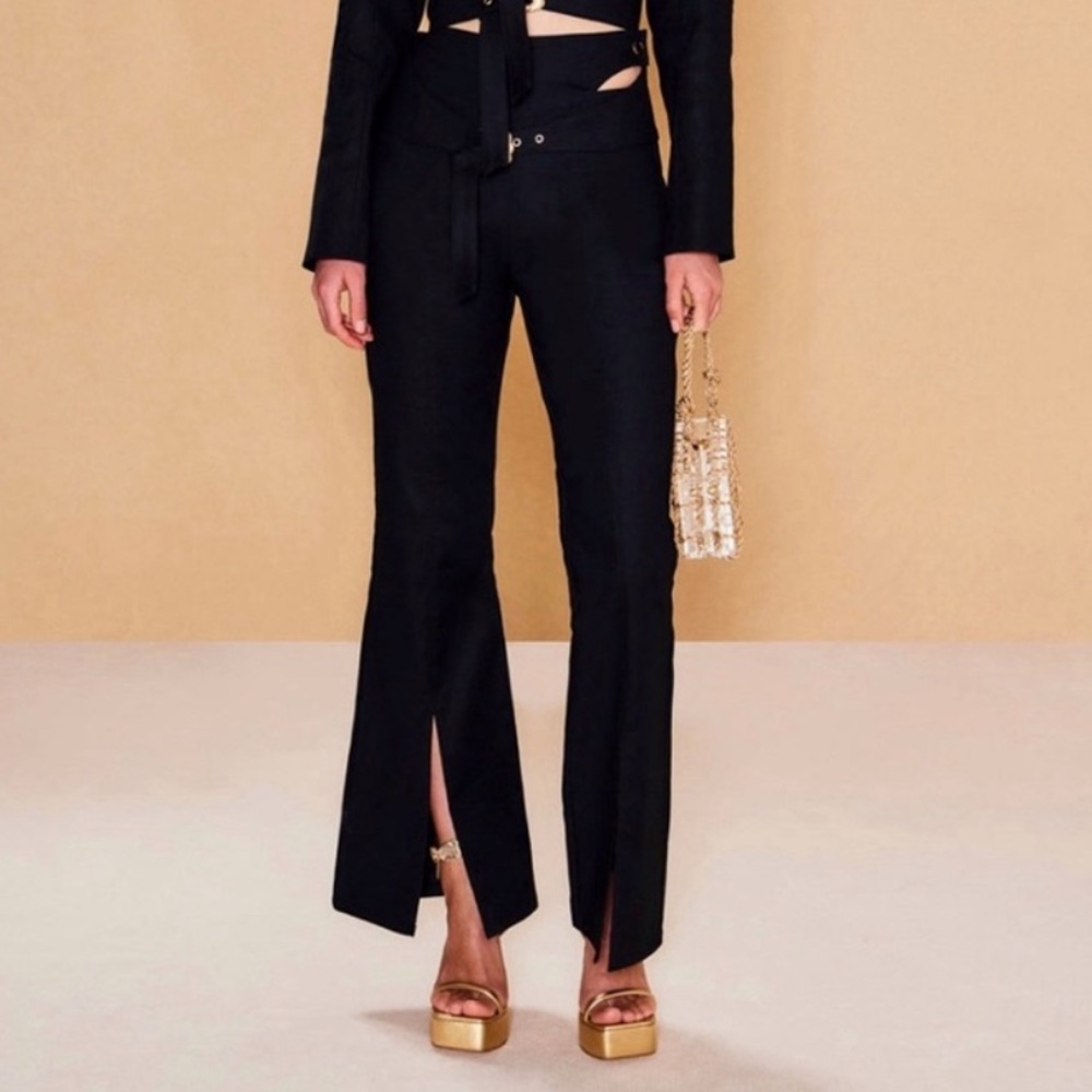 cult gaia isabel black pants side cutout flared leg bell bottom